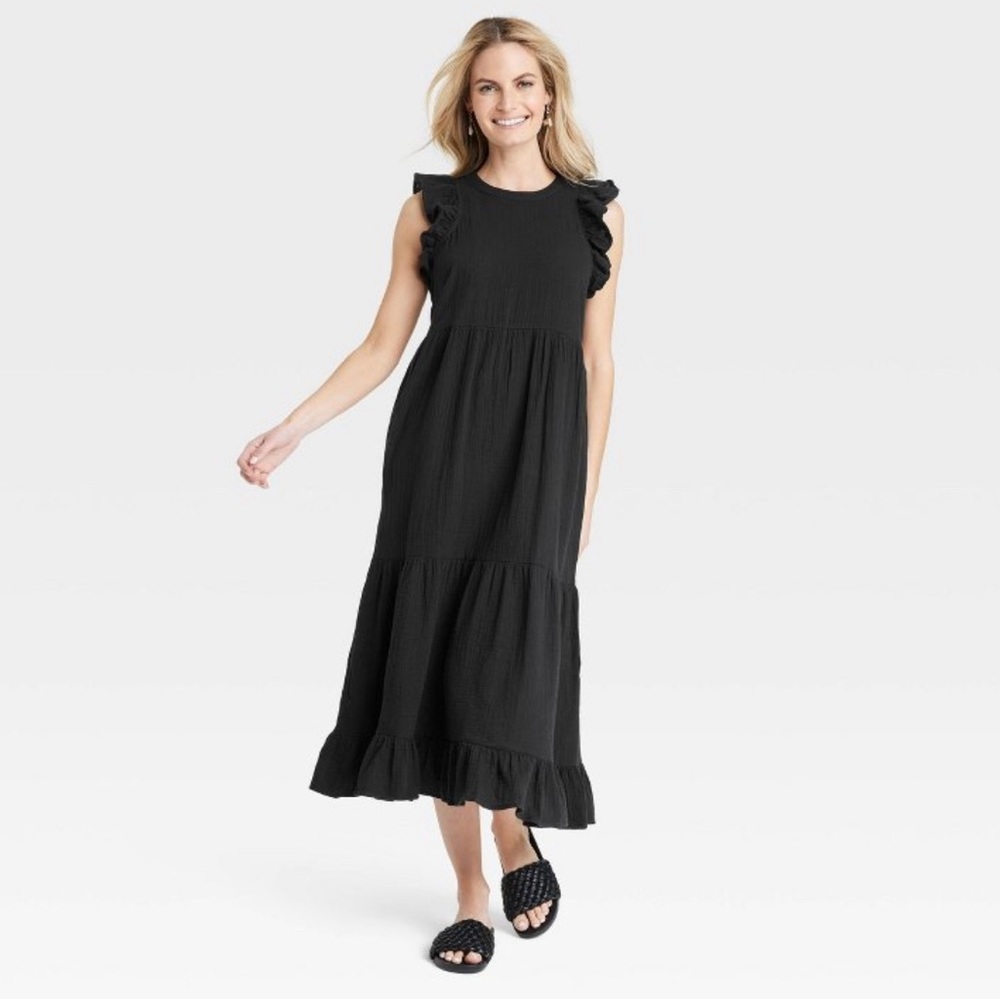 Universal Thread Black Gauze Midi Dress / Large